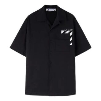 Camisas negras de manga corta con estampado de rayas diagonales y bolsillos Off-White para hombre FW22
