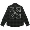 Camisas Off-White para hombre con logo, de franela a cuadros, manga larga y corte holgado, color gris