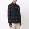 Camisas Off-White para hombre con logo, de franela a cuadros, manga larga y corte holgado, color gris
