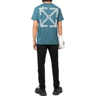 Camiseta azul de manga corta con cuello redondo y estampado de flechas Off-White para hombre, colección Otoño-Invierno 2022, versión estándar