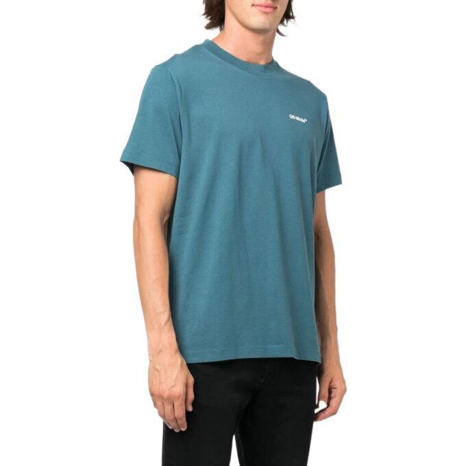 Camiseta azul de manga corta con cuello redondo y estampado de flechas Off-White para hombre, colección Otoño-Invierno 2022, versión estándar