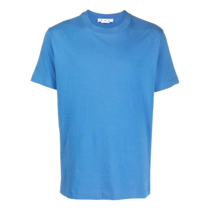 Camiseta azul de manga corta con cuello redondo y estampado de logotipo grande de Off-White para hombre, colección Otoño-Invierno 2022