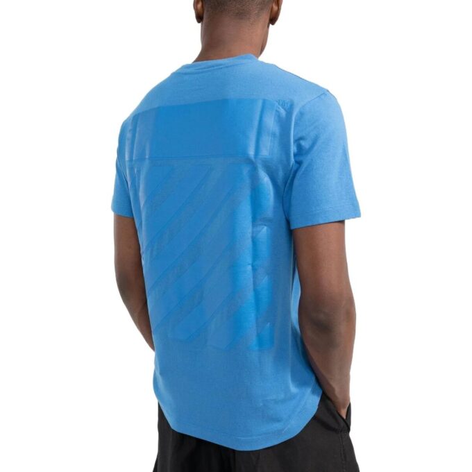 Camiseta azul de manga corta con cuello redondo y estampado de logotipo grande de Off-White para hombre, colección Otoño-Invierno 2022