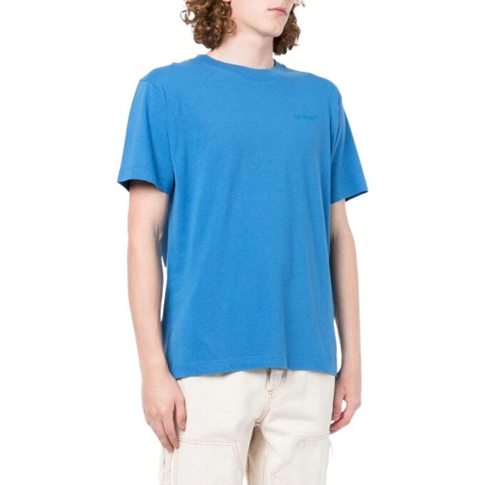 Camiseta azul de manga corta con cuello redondo y estampado liso Off-White para hombre FW22