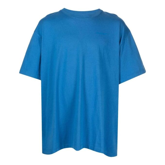 Camiseta azul de manga corta con cuello redondo y logo grande en la espalda para hombre de Off-White