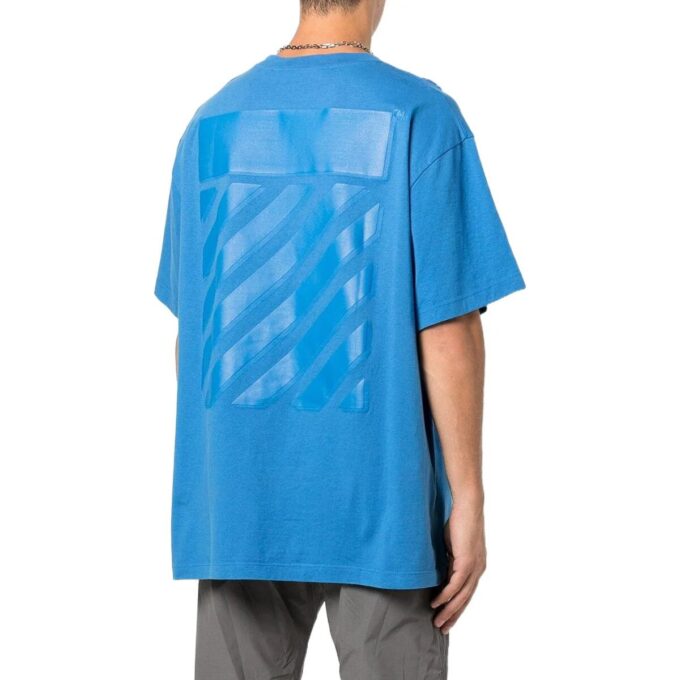 Camiseta azul de manga corta con cuello redondo y logo grande en la espalda para hombre de Off-White