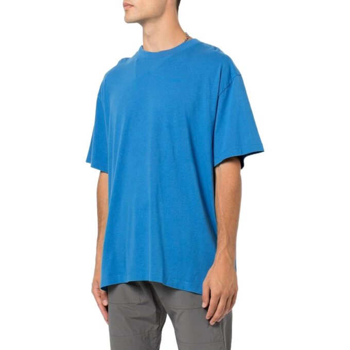 Camiseta azul de manga corta con cuello redondo y logo grande en la espalda para hombre de Off-White