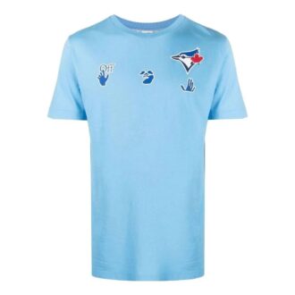 Camiseta azul de manga corta con estampado del logotipo de Off-White para hombre, colección primavera-verano 2022
