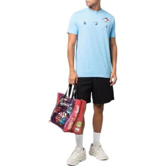 Camiseta azul de manga corta con estampado del logotipo de Off-White para hombre, colección primavera-verano 2022