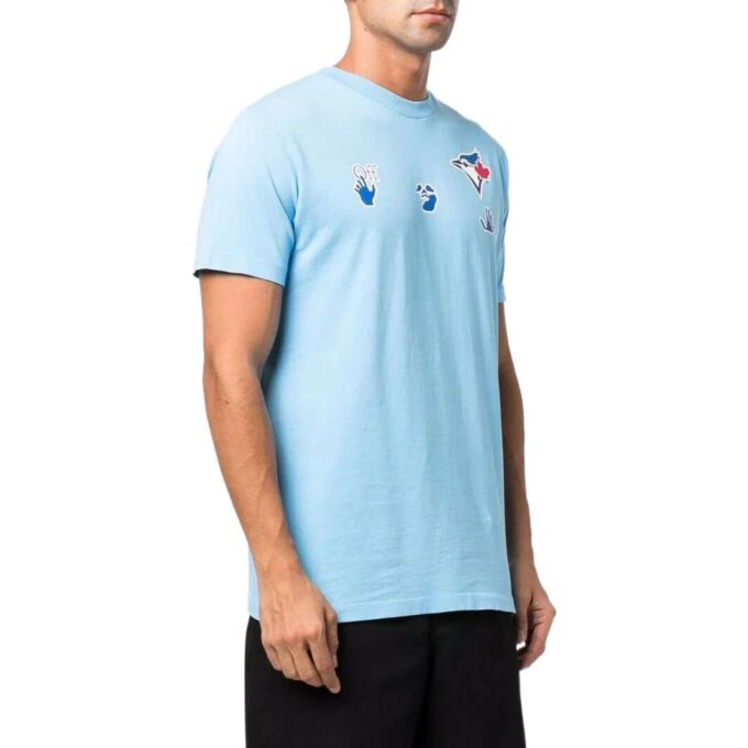 Camiseta azul de manga corta con estampado del logotipo de Off-White para hombre, colección primavera-verano 2022
