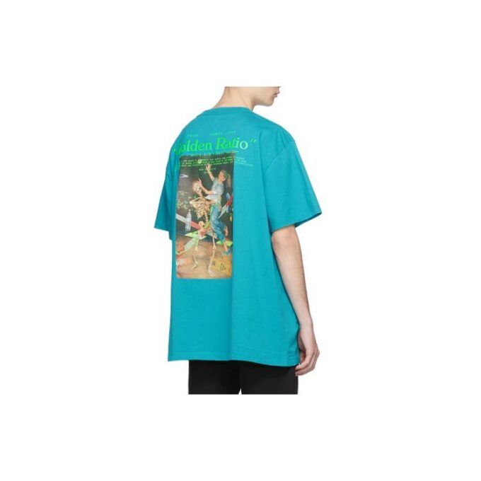 Camiseta azul de manga corta holgada con estampado de esqueleto de Off-White para hombre, C/O VIRGIL ABLOH