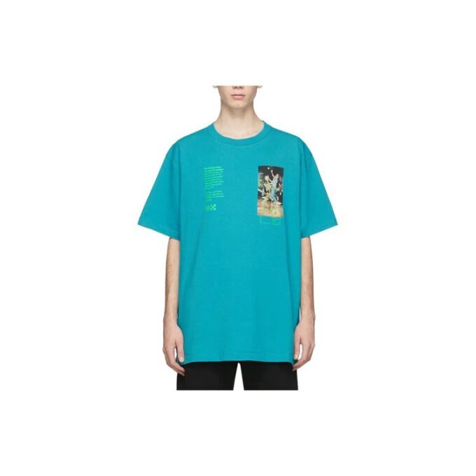 Camiseta azul de manga corta holgada con estampado de esqueleto de Off-White para hombre, C/O VIRGIL ABLOH
