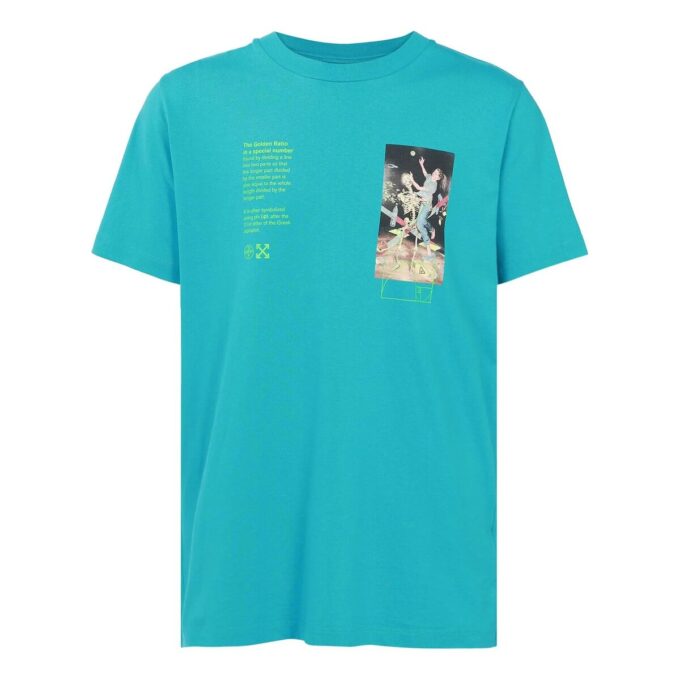 Camiseta azul de manga corta Off-White para hombre con estampado de personaje esquelético de Virgil Abloh, versión estándar