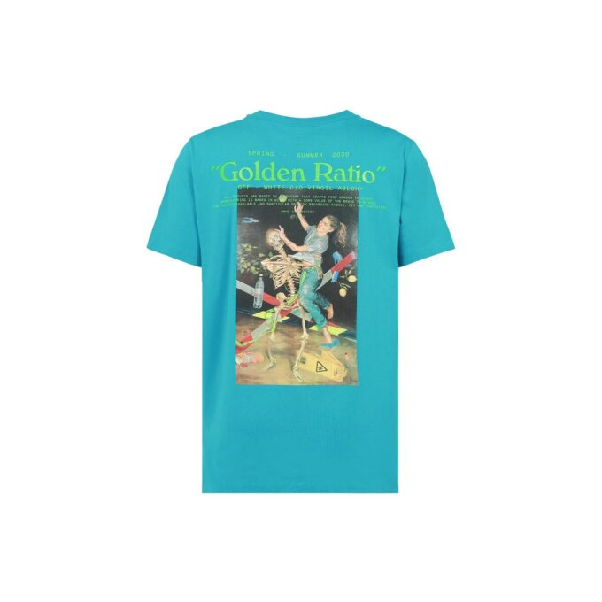 Camiseta azul de manga corta Off-White para hombre con estampado de personaje esquelético de Virgil Abloh, versión estándar