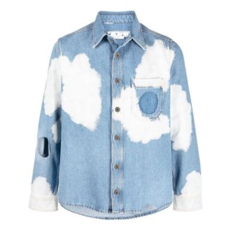 Camiseta azul de manga larga con estampado de nubes y aberturas de Off-White para hombre, colección Otoño-Invierno 2022