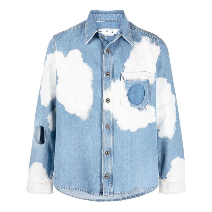 Camiseta azul de manga larga con estampado de nubes y aberturas de Off-White para hombre, colección Otoño-Invierno 2022