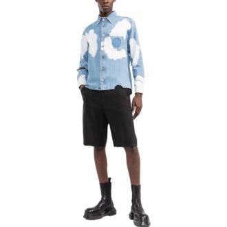Camiseta azul de manga larga con estampado de nubes y aberturas de Off-White para hombre, colección Otoño-Invierno 2022