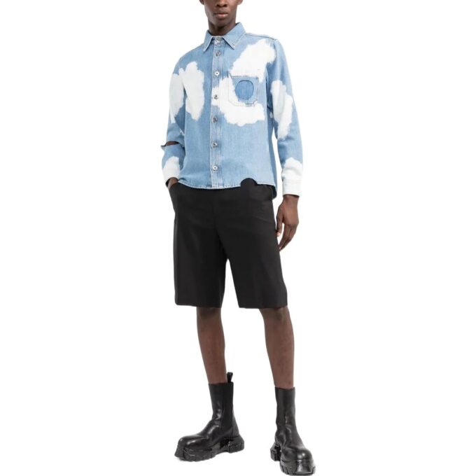 Camiseta azul de manga larga con estampado de nubes y aberturas de Off-White para hombre, colección Otoño-Invierno 2022