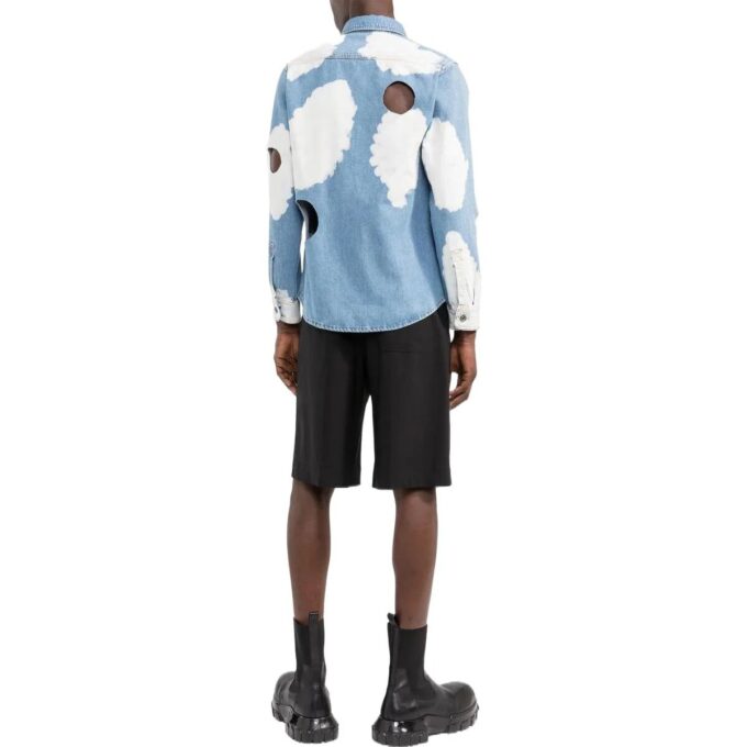 Camiseta azul de manga larga con estampado de nubes y aberturas de Off-White para hombre, colección Otoño-Invierno 2022