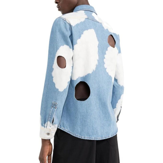 Camiseta azul de manga larga con estampado de nubes y aberturas de Off-White para hombre, colección Otoño-Invierno 2022