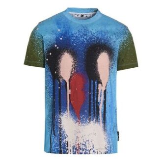 Camiseta azul de pantalón corto y cuello redondo con estampado de pintura en spray Off-White para hombre, colección Otoño-Invierno 2021