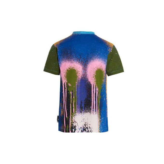 Camiseta azul de pantalón corto y cuello redondo con estampado de pintura en spray Off-White para hombre, colección Otoño-Invierno 2021