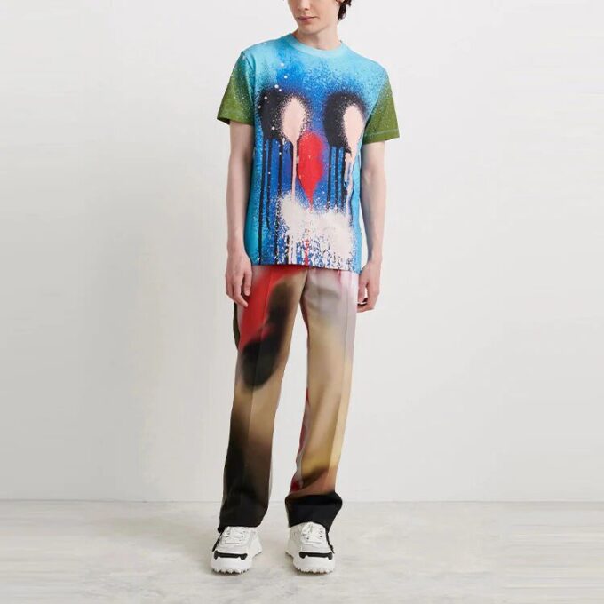Camiseta azul de pantalón corto y cuello redondo con estampado de pintura en spray Off-White para hombre, colección Otoño-Invierno 2021