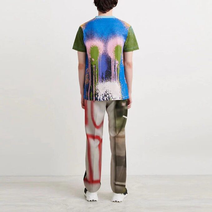 Camiseta azul de pantalón corto y cuello redondo con estampado de pintura en spray Off-White para hombre, colección Otoño-Invierno 2021
