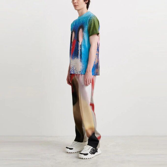 Camiseta azul de pantalón corto y cuello redondo con estampado de pintura en spray Off-White para hombre, colección Otoño-Invierno 2021