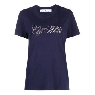 Camiseta azul marino de manga corta y corte ajustado con estampado del logotipo Off-White SS21