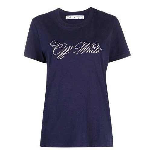 Camiseta azul marino de manga corta y corte ajustado con estampado del logotipo Off-White SS21