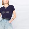 Camiseta azul marino de manga corta y corte ajustado con estampado del logotipo Off-White SS21