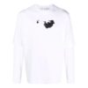 Camiseta blanca de hombre Off-White con estampado de flechas, doble capa en las mangas, manga larga y corte holgado