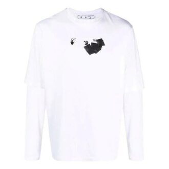 Camiseta blanca de hombre Off-White con estampado de flechas, doble capa en las mangas, manga larga y corte holgado
