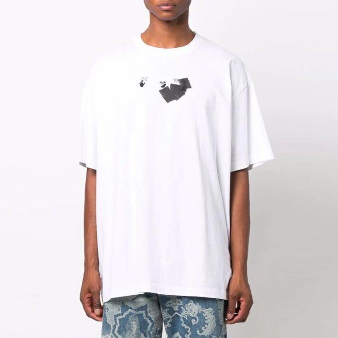 Camiseta blanca de hombre Off-White FW21 de cuello redondo, estampado de flechas, manga corta y corte holgado