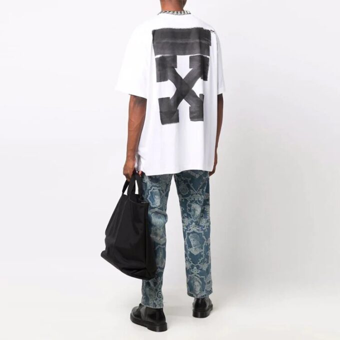 Camiseta blanca de hombre Off-White FW21 de cuello redondo, estampado de flechas, manga corta y corte holgado