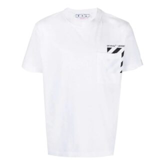 Camiseta blanca de manga corta con cuello redondo y bolsillo con rayas en el pecho para hombre de Off-White