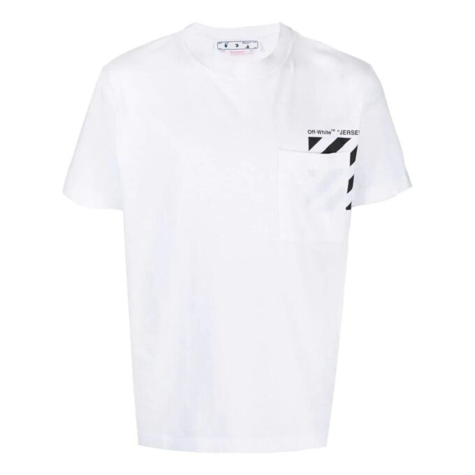 Camiseta blanca de manga corta con cuello redondo y bolsillo con rayas en el pecho para hombre de Off-White