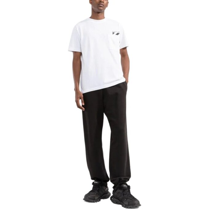 Camiseta blanca de manga corta con cuello redondo y bolsillo con rayas en el pecho para hombre de Off-White