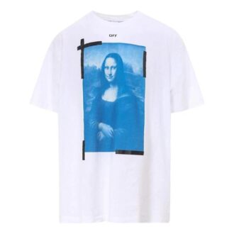 Camiseta blanca de manga corta con cuello redondo y estampado de flecha de la Mona Lisa de Off-White para hombre