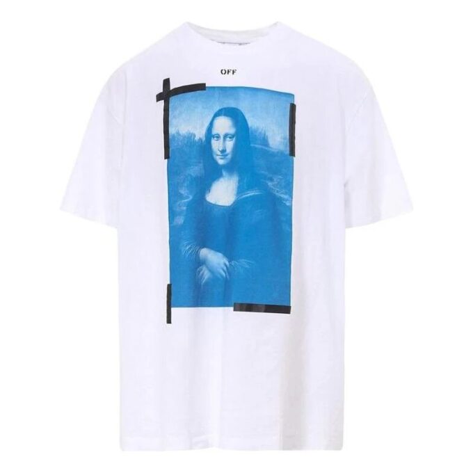 Camiseta blanca de manga corta con cuello redondo y estampado de flecha de la Mona Lisa de Off-White para hombre