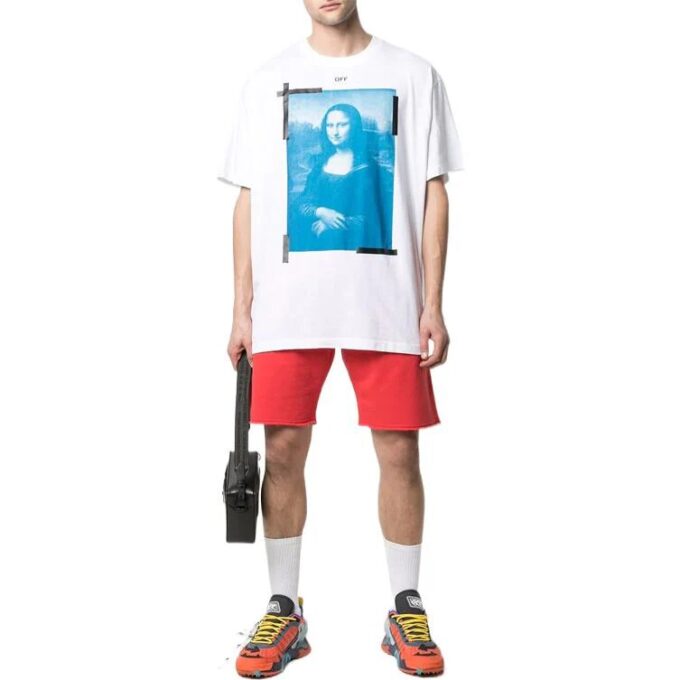 Camiseta blanca de manga corta con cuello redondo y estampado de flecha de la Mona Lisa de Off-White para hombre