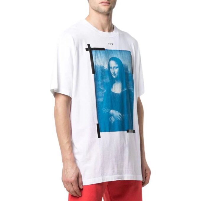 Camiseta blanca de manga corta con cuello redondo y estampado de flecha de la Mona Lisa de Off-White para hombre