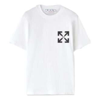 Camiseta blanca de manga corta con cuello redondo y estampado de flechas diagonales de Off-White para hombre, colección FW22