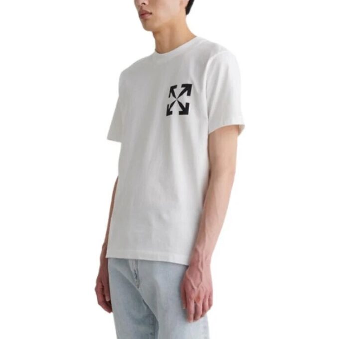 Camiseta blanca de manga corta con cuello redondo y estampado de flechas diagonales de Off-White para hombre, colección FW22