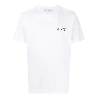 Camiseta blanca de manga corta con cuello redondo y estampado de letras del logotipo Off-White para hombre FW22