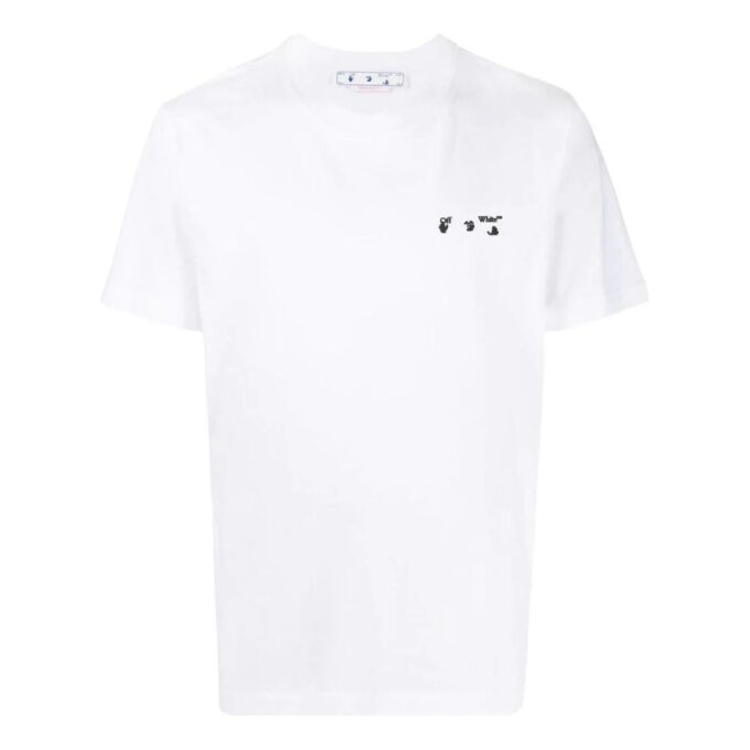 Camiseta blanca de manga corta con cuello redondo y estampado de letras del logotipo Off-White para hombre FW22