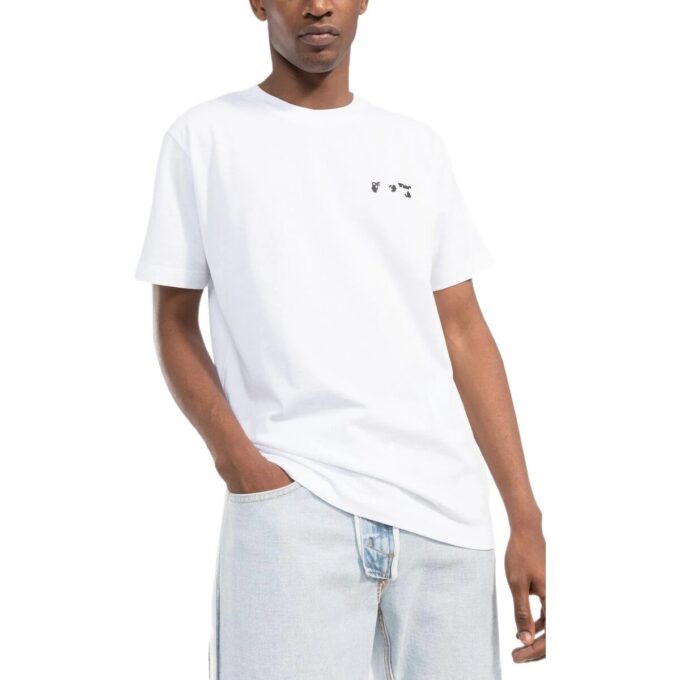 Camiseta blanca de manga corta con cuello redondo y estampado de letras del logotipo Off-White para hombre FW22