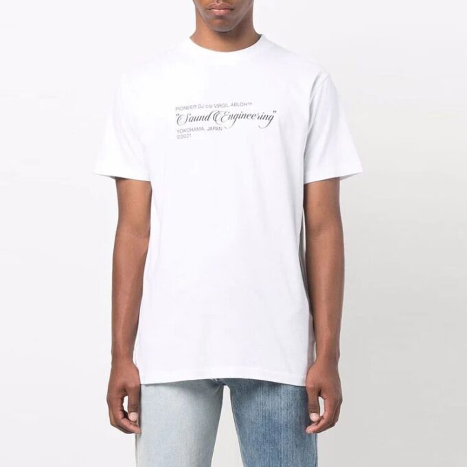 Camiseta blanca de manga corta con cuello redondo y estampado de pintura Off-White para hombre, temporada primavera-verano 2021