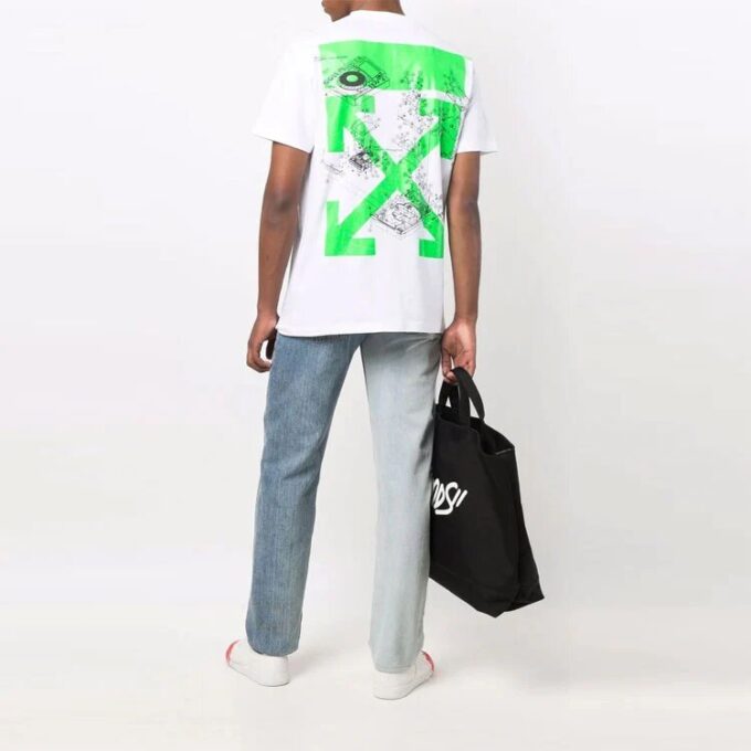 Camiseta blanca de manga corta con cuello redondo y estampado de pintura Off-White para hombre, temporada primavera-verano 2021